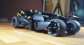 A massive motorized LEGO remote controlled batmobile
