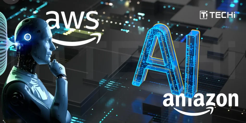 A futuristic AI robot with a glowing circuit-themed "AI" text, symbolizing Amazon AWS’s advancements in Agentic AI technology.
